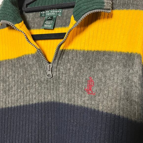 Ralph Lauren Quarter Zip Sweater Striped Gray Red Yellow Small Petite Y2K Rugby - Picture 5 of 7